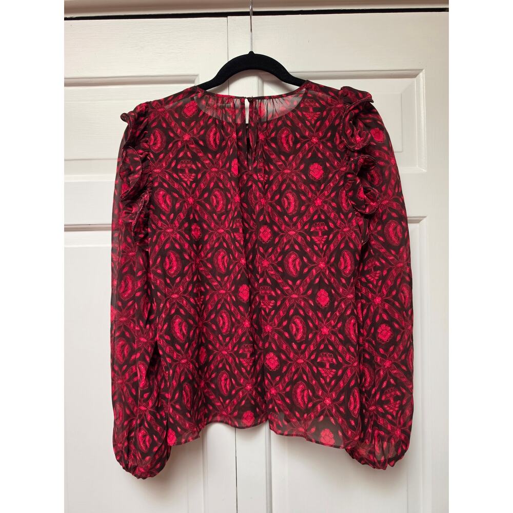 Ulla Johnson Medine Fuchsia Silk Printed Ruffled Long Sleeve Blouse Size 0 - Picture 7 of 11